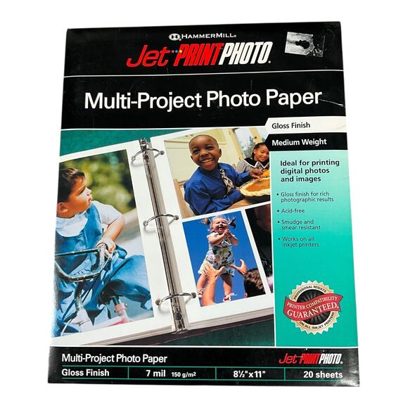3 Pack HAMMERMILL Jet-Print Gloss Finish PHOTO Paper 8.5x11 20 Sheets Per Pack - Picture 1 of 2